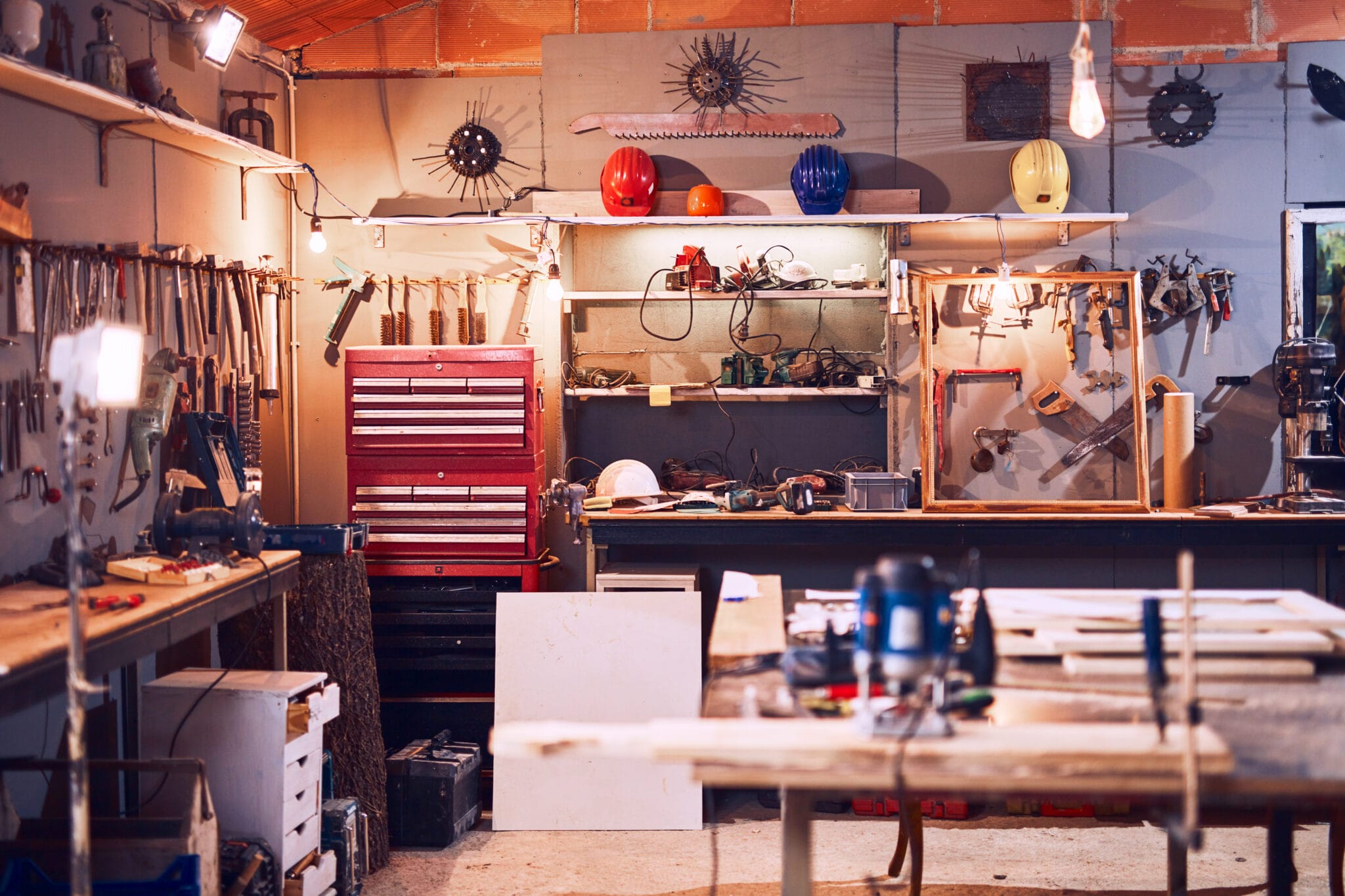retro / vintage workshop with misc. tools.